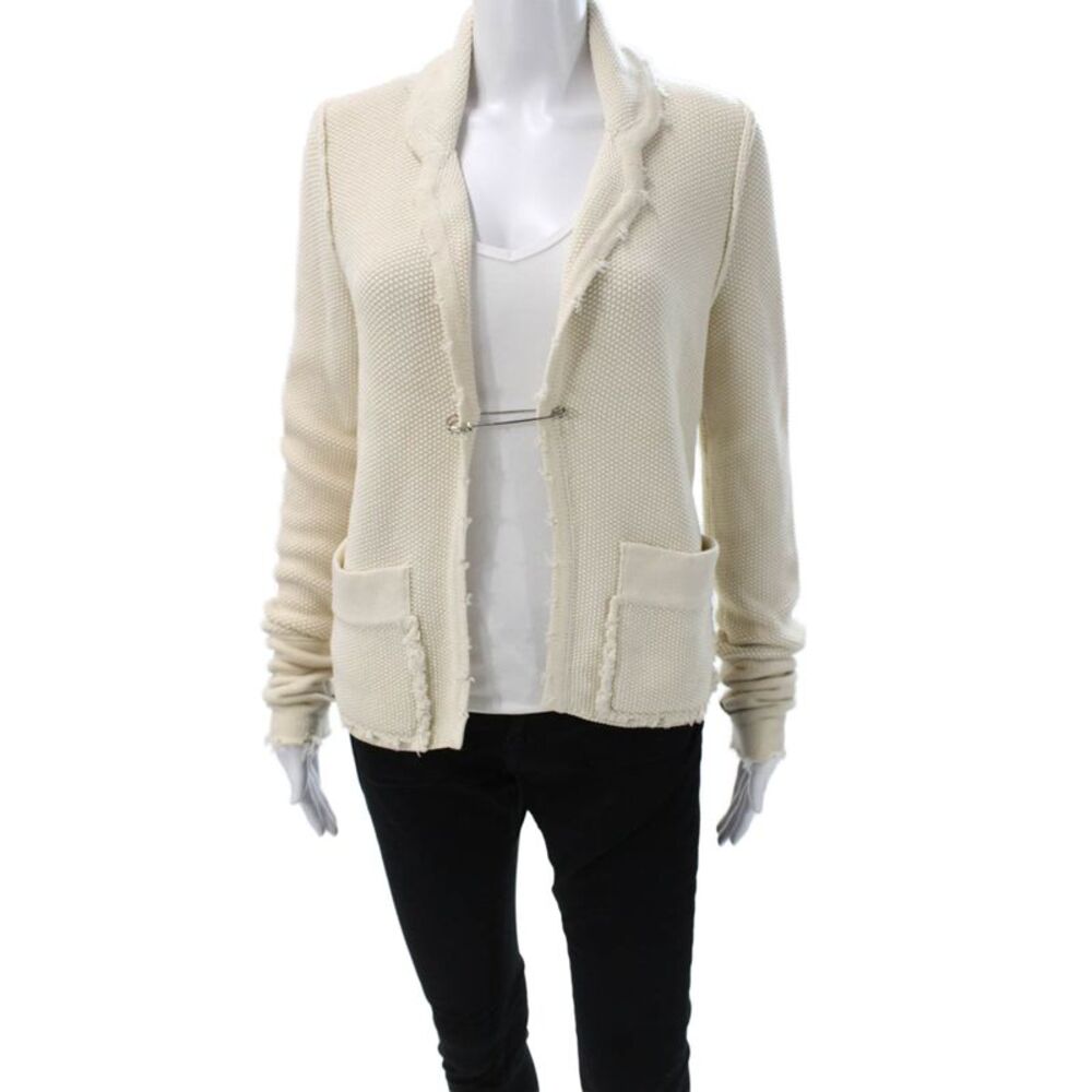 Roi Womens Ivory Wool Collared Long Sleeve Cardigan Size M